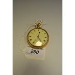 A 9ct gold open faced pocket watch, Roman numerals,