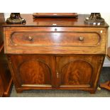 A Victorian mahogany writing bureau, the fall front enclosing pigeon holes, turned handles, c.1870.