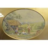 Birkett Foster Feeding the Rabbits bears monogram, watercolour, oval, 15.