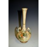 A Royal Worcester two-handled bottle vase, fluted neck, scroll handles,
