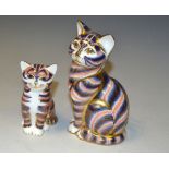 Royal Crown Derby paperweights- seated Tabby cat and kitten,