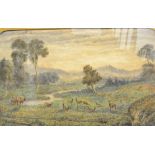 English School (19th century) Deer in a Clearing watercolour, 31cm x 49.