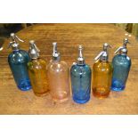 Soda Syphon's - a blue turquoise glass syphon inscribed R A Barrett Ltd;