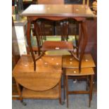 A mid-20th Century mahogany occasional table; an oak tea trolley; a nest of occasional tables, (3).