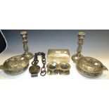 A pair of Kayserzinn pewter tureens and cover, repoussé foliage and scrolls throughout,