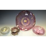 Coloured Glassware - an art glass bowl by Laugharne glass; an irridescent glass bowl;