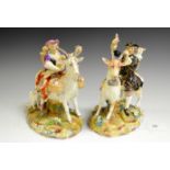 A pair of Continental Derby type model of the Welch Tailor and his Wife, he astride the goat,