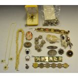 Costume Jewellery - faux ivory beads; bracelet; a rabbit foot brooch;