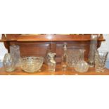 Glassware - a bark effect clear glass vase; a cut glass vase;