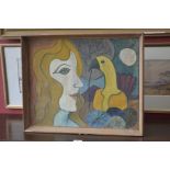 Abstract School (mid-20th century) Lady and Parrot oil on canvas,