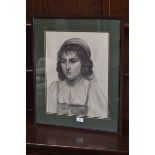 E Fo** (Continental school) A Pre Raphaelite style drawing of a young lady, indistinctly signed,