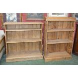 Two pine open four shelf waterfall bookcases