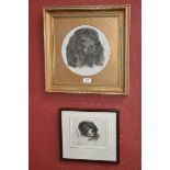E G A Casey Portrait of a Newfoundland, signed, pen and ink with watercolour wash,