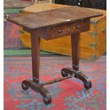 A Regency mahogany work table, rounded rectangular top, single drawer to frieze, button handles,