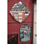 An Art Deco target bevelled mirror; another,