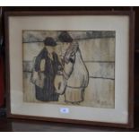 English school, Two women in deep conversation, indistinctly signed in pencil,