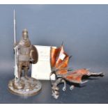 A Phill Hazard sculptural model dragon, signed; a Heredities limited edition figure, King Arthur,