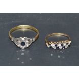A diamond and sapphire cluster ring, 9ct gold shank; another cz and sapphire, 4.