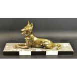 M Font - after, a bronzed spelter figure, Alsation Dog seated, marble plinth, 23cm high,