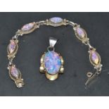 A Mexican 925 silver/opal bracelet and pendant
