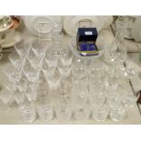 Glassware - a Stuart crystal drinking suite including whiskey tumblers, wine,