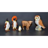 Beswick - A three piece Penguin family; a Highland calf;