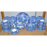 A Spode Italian blue tea service comprising teapot, cups and saucers, side plates,