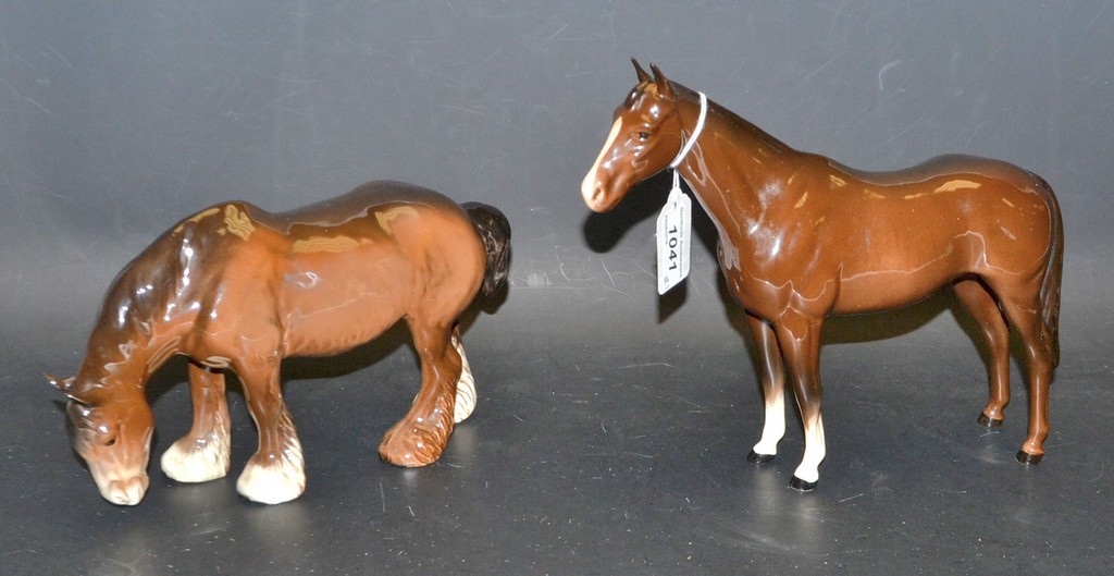 A Beswick gloss grazing Shire horse, printed mark; another,