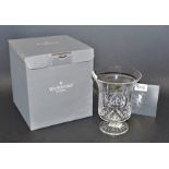 A Waterford Crystal cut glass hurricane lamp candle holder, made in Ireland, certificate,