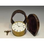 A Victorian brass travelling timepiece, carriage clock type movement with platform escapement,