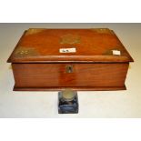 A Victorian brass mounted slope top writing box c1880