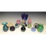 Glassware - a Bristol blue lustre; a millefiori paperweight; others,