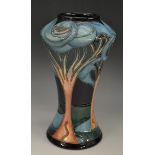 A contemporary Moorcroft Moonlight Sonata pattern waisted cylindrical vase,