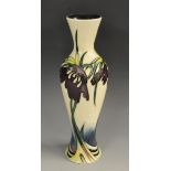 A contemporary Moorcroft Persephone pattern slender inverted baluster vase,