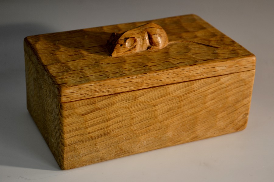 Robert Thompson Mouseman of Kilburn - an oak rectangular box, mouse handle,