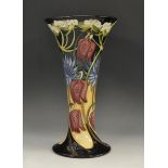 A contemporary Moorcroft Debden Lane pattern slender cylindrical tapering vase,