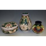 A contemporary Moorcroft Lily pattern powder bowl and cover,