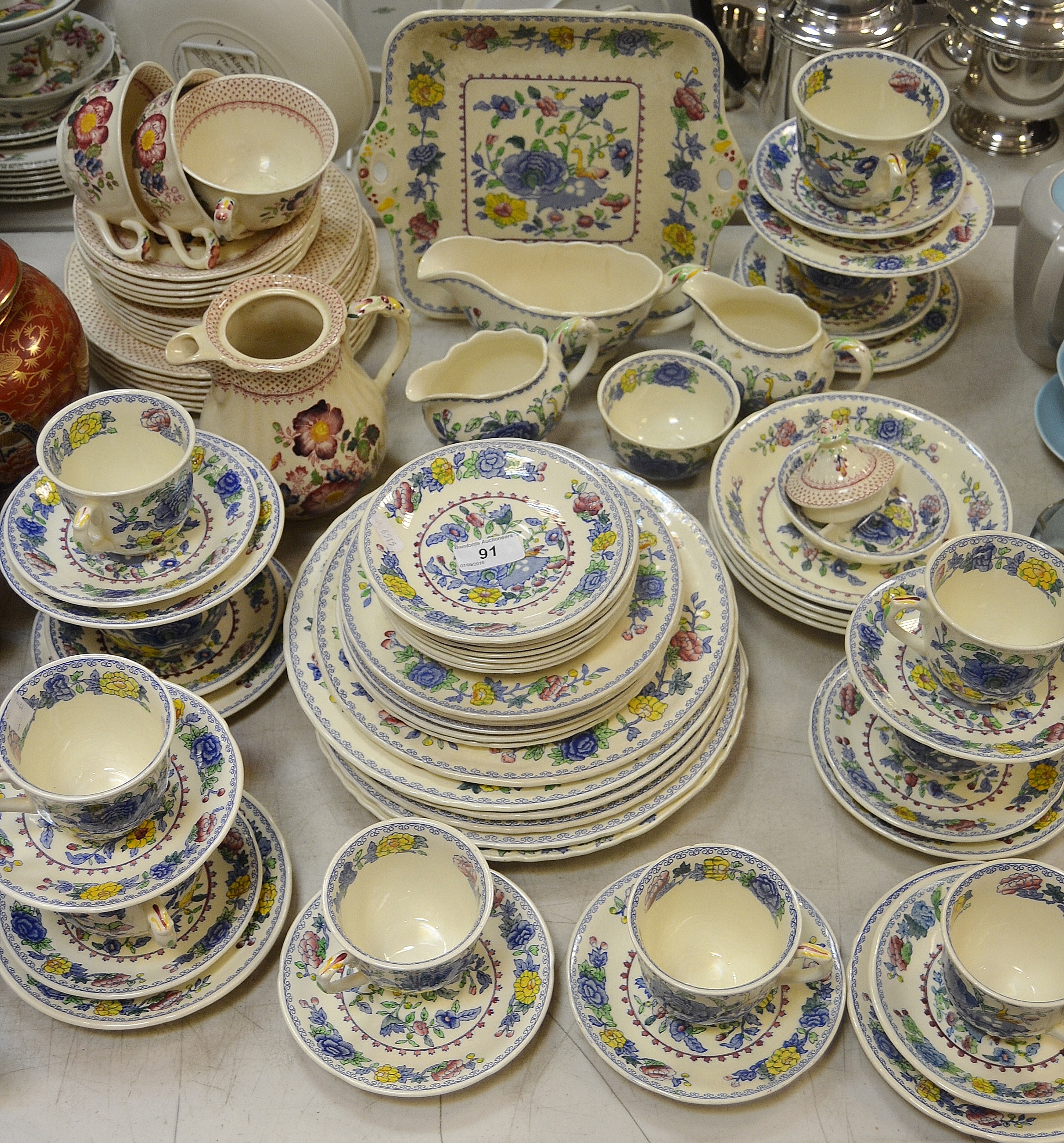 A Mason's Regency pattern breakfast service, comprising six tea cups and saucers,