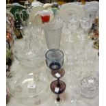 A set of six crystal wine glasses, circular bowls,