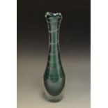 A Studio Glass bud vase, green with linear bubble inclusions, c.