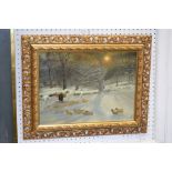 H Marriot Winter Scene with Sheep signed,