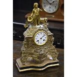 A Japy Freres cast gilt metal mantel clock, enamelled dial, Roman numerals, twin winding holes,