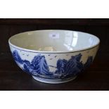 A late 20th century Chinese export ware large blue and white bowl, 29cm diameter,