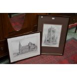 Paul Cox, church tower, pencil sketch, signed and dated 75, 41 x 31cm; Schaalier,