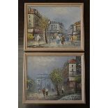 Burnett A pair, Parisian Street Scenes signed,