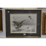 B M Conway Winter Scene, Snipe, Pheasant and Woodcock signed,