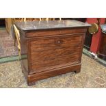 A French flame mahogany secretaire chest, oversailing variegated grey marble top,