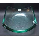 A substantial square studio glass bowl, moulded with layered textured petal motifs, 35cm wide,