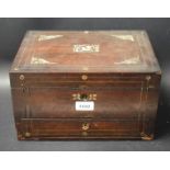 A Victorian Rosewood veneerer lady`s work box and writing slope with inlaid mother of pearl
