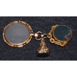 A 19th century bloodstone and carnelian swivel fob/bloodstone seal fob and picture locket (3)